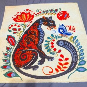 Turkish throwpillow Cover with Vibrant Boho 'Panther & Butterfly' Tapestry.